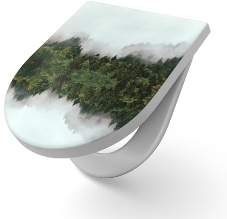 DEQORI Abattant de WC avec motif « Réflexions vertes » - Abattant de WC en Duroplast blanc - Format 36,4 x 45,4 cm - Lunette de toilette antibactérienne pour WC en forme de D - Facile d'entretien et