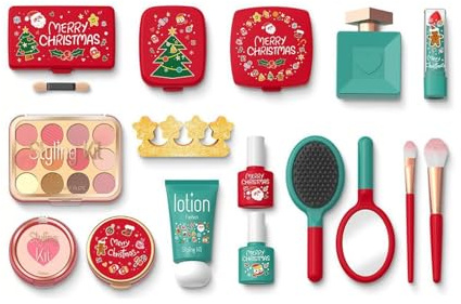 MotiveTech Pretend Play Makeup Set für Kinder Mädchen Kosmetik Spielzeug Pinsel Puderquaste Rollenspiel Accessoires Robustes Pp Material für Geschenk Festliche T, 17stk