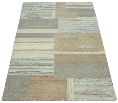 Teppich 100% Natur Wolle Ungfärbt, Nepal Handgefertigt Orientteppich 12 Design