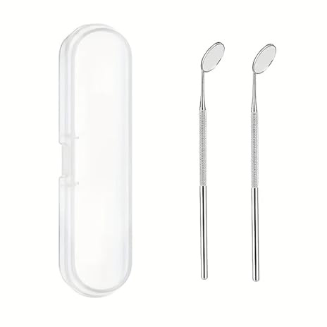 Ensemble d'outils d'inspection dentaire, miroir portable avec boîte de rangement, réutilisable, miroir for greffes de cils, acier inoxydable(1set-(2pcs+box))