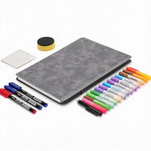 VIVIIHOO - Tableau Blanc Effaçable A5, Cahier Réutilisable avec Stylos et Chiffon, Ardoise Blanche pour Bureau, École, Maison, Idéal pour Notes, Listes et Brainstorming