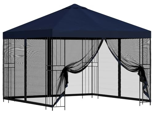 KUTYWEXFM Gartenpavillon 3x3m mit 4 Netzwänden Partyzelt Blau | Stabiler 3x3m Terrassenüberdachung Pavillon mit Doppel-Dachbelüftung und 4 flexiblen Seitenwänden für Garten und Terrassen.