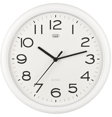 Trevi OM 3301 - Reloj de pared de cuarzo con movimiento de barrido silencioso, diámetro 24 cm, blanco, plástico, redondo