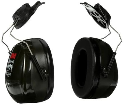 3M PELTOR Hearing Protection Optime 101 Earmuffs, Cap Style Hard Hat Attached, H7P3E, 24 dB NRR, Adjustable Earcups, E-A-Rfit Compatible, Stainless Steel, Pack of 1, Black/Red