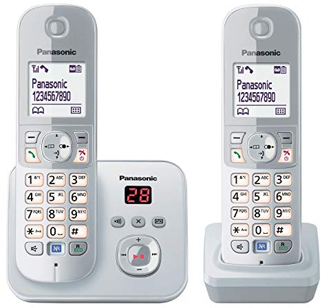 Panasonic KX-TG6822 - Teléfono inalámbrico con 2 microteléfonos (DECT, 30 min, color: Plata, Escritorio, 120 entradas, 103 x 65 Pixeles), [Importado de Alemania] [versión importada]