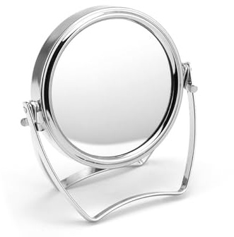 WMugthome Two-Sided 4-In/6-in with Handle Portable Round Makeup/Travel/Desk Mirror with 1X and 3X Magnification(Silver, 4inch)