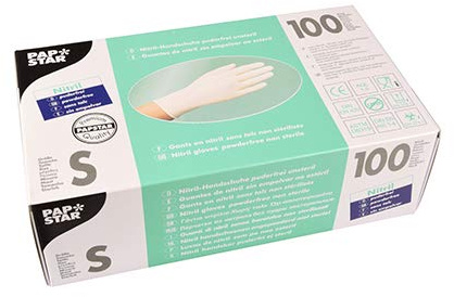 PAPSTAR 100 - Guantes de nitrilo (sin Polvo, Talla S, 100 Unidades), Color Blanco