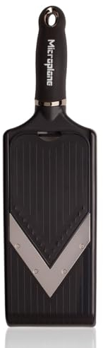 Microplane Adjustable Mandoline Slicer with V-Blade and Julienne Stainless Steel Blades, Handheld Mandoline for Potatoes, Carrots and Other Vegetables