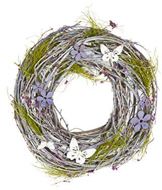 HEITMANN DECO Reisigkranz mit Schmetterlingen - Natur - Lila - Grün - Türkranz - Wandkranz - zum Aufhängen oder Hinlegen, ca. 24 x 24 x 7 cm