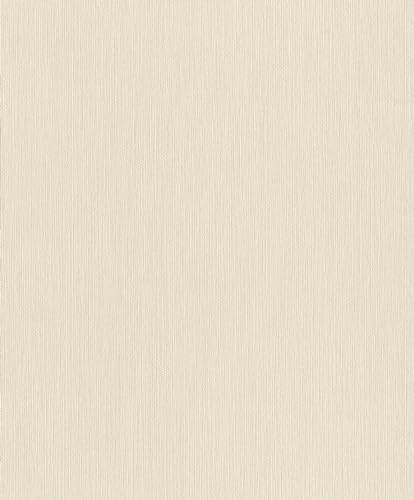 Rasch Tapete 536812 - Einfarbige Vliestapete in Cremeweiß mit Textiltoptik aus der Kollektion Country Charme