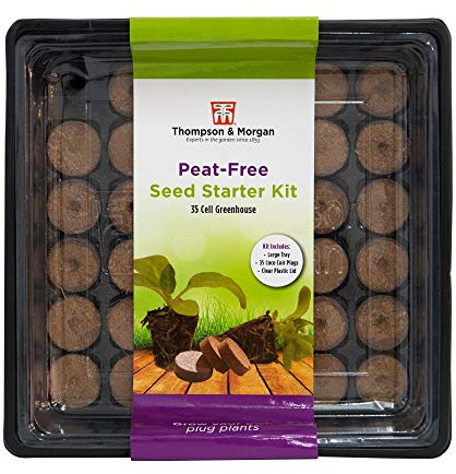 Thompson & Morgan Self-Watering Plant Peat Free Seed Starting Kit with Veg Seeds 35 Cells Coco Coir Plugs Large Tray Plastic Lid