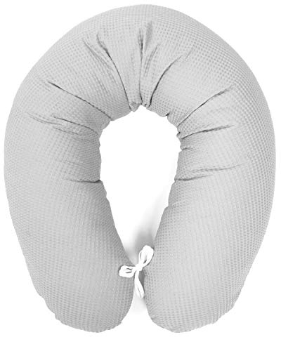 Amilian Stillkissen XXL Seitenschläferkissen Schwangerschaftskissen 170 cm Stillkissen klein Formstabil waschbarer Baumwolle Bezug mit Reißverschluss Grau