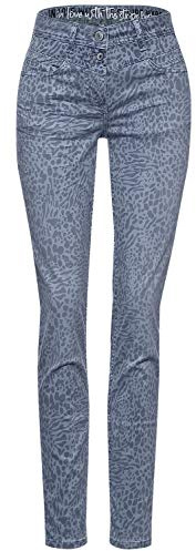 Cecil Damen Hose mit Animal Print-Mix Quiet Blue 31 schmal geschnitten, Mittlere Leibhöhe, Karottenhose, Tierisches Muster, Stoffhose Style Vicky