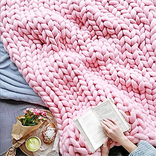 RAILONCH Gestrickte Grobstrick Decke Grob Strickdecke Handgefertigt Überwurf Decke Zuhause Sofa Wohnkultur Schlafsofa Bettdecke Geschenk (Rosa,80x100cm)