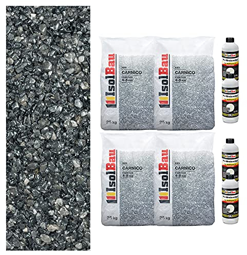 Isolbau Steinteppich Aussen Komplettset Marmorkies 100kg + Bindemittel bis 10m² Carnico 4/8mm Epoxidharz Terassenboden Natursteinboden Marmorkies Bodenbelag Steinboden, Marmorstein, Innen Außen