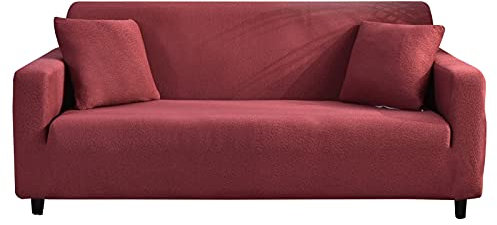 Sofabezüge aus Jacquard-Spandex, für Hunde und Kinder, Sofa-Möbelschutz mit elastischer Unterseite (braun-rot, 4-Sitzer)