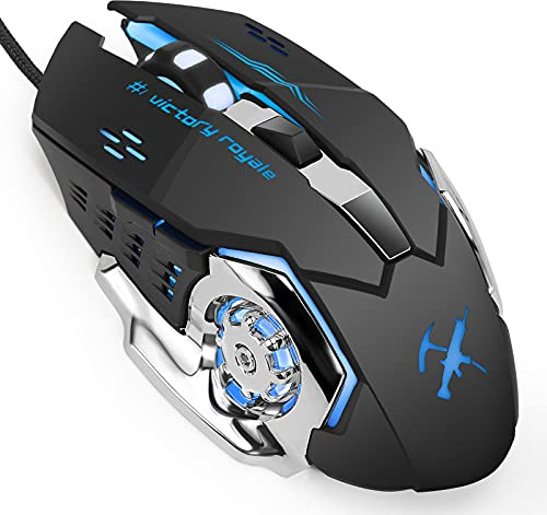 Battle Royale Souris de jeu optique rétroéclairée par LED, souris filaire USB ergonomique, compatible avec ordinateur portable, 7 boutons, 4 DPI réglables