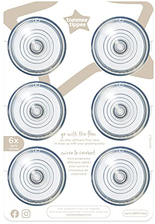 Tommee Tippee Advanced Anti-Colic Baby Bottle Teats, Breast-Like, Soft Silicone, Fast Flow, 6m+, Pack of 6,Clear