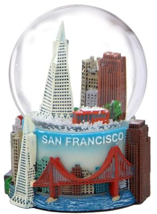 San Francisco Schneekugel Skyline und Sehenswürdigkeiten, Trolley und Golden Gate Bridge, 3,5 Zoll