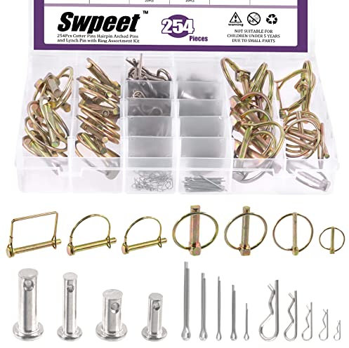 Swpeet 254 perni di collegamento e presa di forza in acciaio inossidabile 304 forcine per capelli e clip a forma di R kit di assortimento per trattori agricoli
