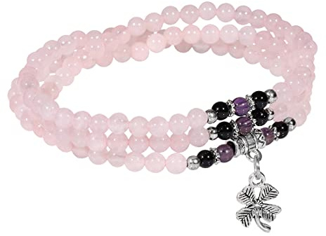 KYEYGWO Kleeblatt Kristall Perlen Armband für Unisex, Buddhistischer Halsketten Chakra Armbänder Edelstein Wickelarmband Glücksbringer Perlenketten Segen Schmuck