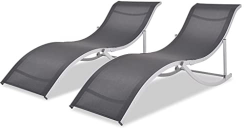 KOIECETA 2X Sonnenliege Klappbar Gartenliege Liegestuhl Liege Saunaliege Gartenmöbel Relaxliege Strandliege Lounge Freizeitliege Garten Aluminium Textilene (Schwarz)