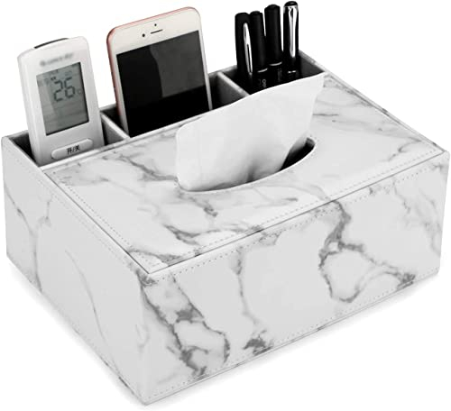 PU-Leder Taschentuchbox Household Office Rechteckige Tissue Box mit Remote-Aufbewahrungsbox Serviettenhalter für zu Hause Schreibtisch-Aufbewahrungsbox, weißem Marmor