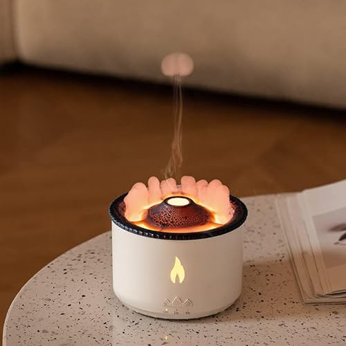Flammenlicht LED Vernebler Aroma Duftöl Diffuser 360ML φ14cm - Vulkanisch Nebel Kreativ Geschenke, Leiser Raumduft Elektrisch, Wasserlose Abschaltautomatik, 2H/8H Zeitplan, für Wohnung/Office