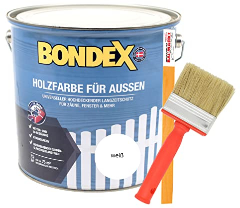 Bondex Holzfarbe für Aussen 7,5L inkl. Flächenstreicher und Rührstab (weiss)