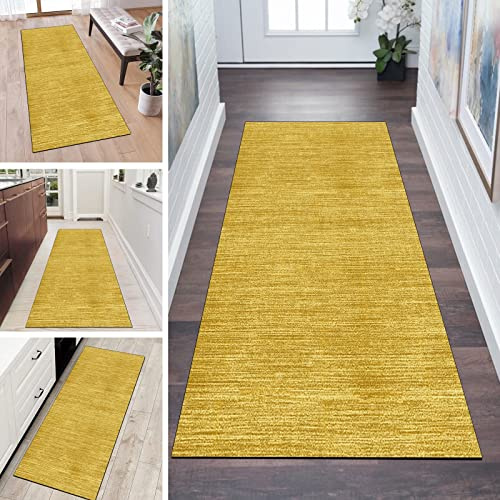 QQrunner Kücheteppich Waschbar Läufer Teppich Lang Flur rutschfest Gelb 40x150cm Meterware Abstrakt Teppichmatten Waschbar Korridor Wohnzimmer Schlafzimmer 40-120cm Breit, Anpassbare Größe
