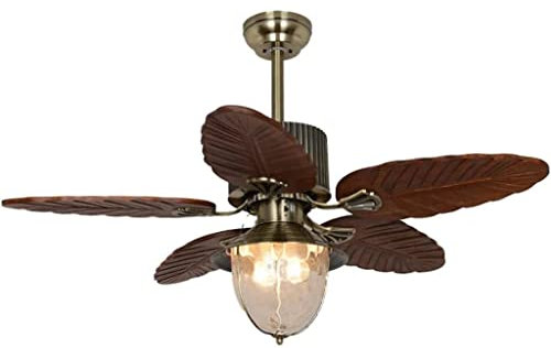 LIOONS Retro Ceiling Fans Light Solid Wood Palm Fan Light Energy Saving Hanging Fan Lamp Quiet Reversible Motor For Home Dining Room Ceiling Fan