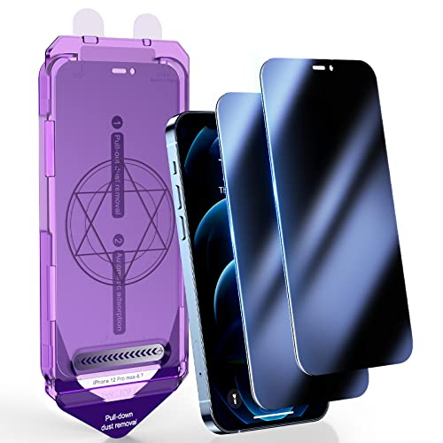 UniqueMe Displayschutzfolie für iPhone 12 Pro Max, 2 Stück, automatische Staubentfernung, automatische Ausrichtung, gehärtetes Glas, Anti-Spionage, vollständige Abdeckung, HD-Displayschutzfolie