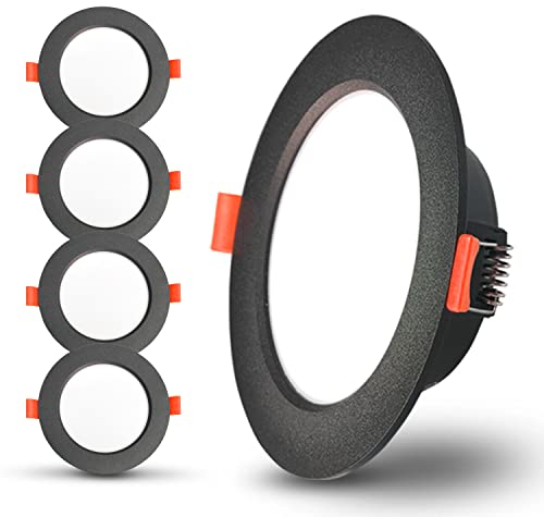 5XSweier 7W LED nero da incasso a soffitto, faretto in alluminio pressofuso IP44, bianco caldo 3000K 230V, adatto per soggiorno, camera da letto, cucina, bagno, ritaglio Ø 88-100mm