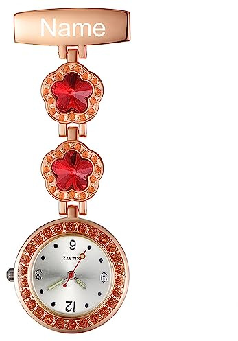 Avaner Pflegeruhr Krankenschwesteruhr Blumen Design FOB Analog Quarzwerk pulsuhr Ansteckuhr Unisex Silver schwesternuhren mit Pin/Clip Set ausziehbar Arzt Doktor Medical Taschenuhr