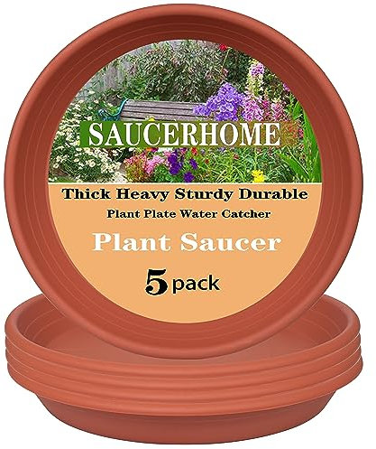 SAUCERHOME Confezione da 5 sottovasi per piante da 25,4 cm, in plastica, per interni ed esterni, resistente e durevole, in terracotta