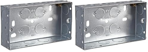 Merriway BH04062 35mm (1.3/8 inch) Depth Double 2-Gang Metal Flush Mount Back Pattress Box, Grey (Pack of 2)