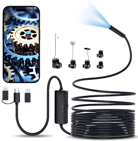 Lovcoyo 1920P HD Endoscopio Per Ispezione Serpente, Endoscopio per Smartphone con 8 LED, Sonda Telecamera Impermeabile Semirigido, Funziona con Smartphone Android e iOS, iPad (16,5FT/5M)