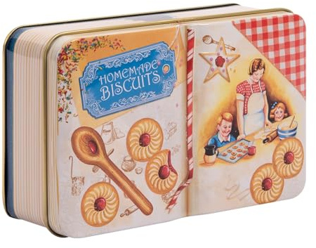 Mini boîte en métal avec livre de cuisson Homemade Biscuits, boîte cadeau, rangement pour petits ustensiles de cuisine, qualité alimentaire, env. 14 x 9 cm, édition spéciale avec 2 recettes