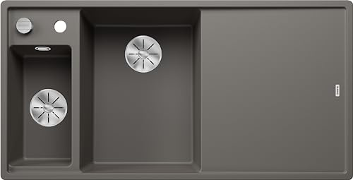 BLANCO AXIA III 6 S, SILGRANIT gris volcánico, tipo de montaje: instalación desde arriba, lavabo principal izquierdo, con tabla de cortar de cristal, armario inferior de 60, tabla de cortar