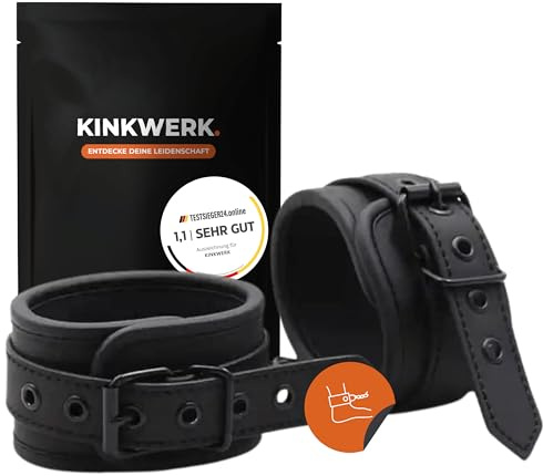KINKWERK Fuß-Manschetten Real PU | Fesseln mit Verbindungskette | Flexibel & Robust für Bondage-Spiele | Komfortables Innenfutter | Ästhetisches, diskretes Design | BDSM, Bondage