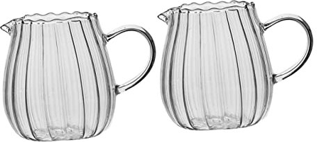 Ciieeo Jarra De Leche De Vidrio 2 Piezas Diseño De Rayas Resistente Al Calor Adecuado Para Café y Té Con Capacidad Para 500ml Fácil De Limpiar Decoración Elegante