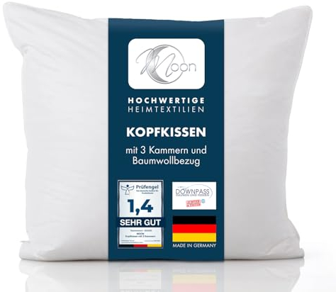 Moon Kopfkissen mit 3 Kammern und Baumwollbezug ca. 80x80 cm aus canadischen Daunen und Federn (1200g)