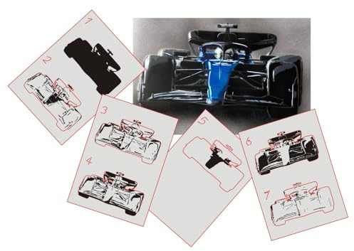 AS-369 Racing Step by Step Schablone für Acryl, Airbrush, Spray, Lacke und Wandfarbe Größe M