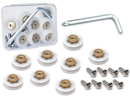 Lot de 8 roulettes de rechange pour porte de douche en acier inoxydable avec vis et kit d'outils dans un coffret en plastique compact (roue de 19 mm de diamètre, classique, option 3)