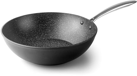 Lacor - 27148 - Wok Easy, Aluminio forjado, Con antiadherente Tricapa, Mango Ergonómico, Ecológico Libre de PFOA, Apta para toda Cocina, Apta para Inducción, Apta para Horno, Lavado a mano, 48x16x8 cm