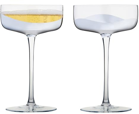 Anton Studio Designs Wave Handmade Champagne Coupe Gläser Perfektes Partygeschirr für Hochzeiten und Feiern - 250 ml - Silber - Set mit 2 eleganten Champagnergläsern