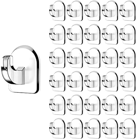 VOSSOT 30 Stück Transparente Selbstklebende Wandhaken Aufhängen Klebehaken Extra Stark Wiederverwendbare Robuste Haken Multifunktionale Handtuchhaken Selbstklebend Selbstklebende Acryl-Kleiderbügel
