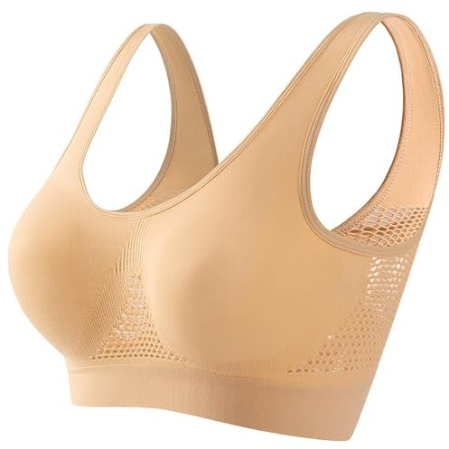 Womens Breathable Cool Lift Up Air Bra Full Support Sports Bra Seamless Wireless Unpadded Comfort No Underwire Plus Size 7XL Bras for Women No Underwire UK