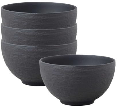Villeroy & Boch Manufacture Rock Reisbol 4er Set, 13 x 13 x 6,6 cm, Beilagenschüssel in Schiefer-Optik, Schwarz