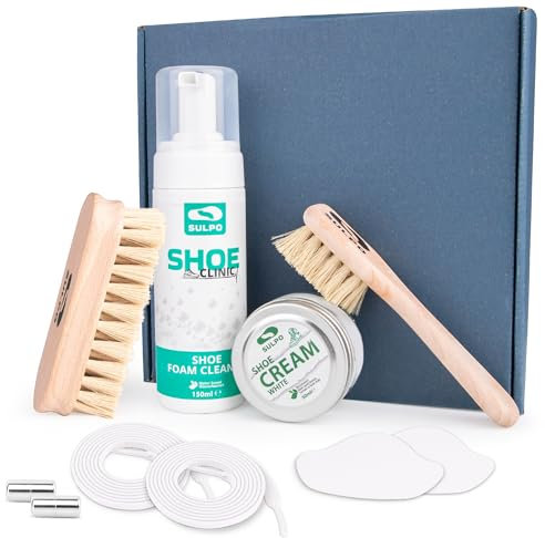 SULPO Shoe Clinic Kit de nettoyage pour chaussures - Nettoyant pour baskets - Kit de nettoyage pour chaussures blanches - Cirage avec brosses à cirage et accessoires de réparation, Blanc., Taille